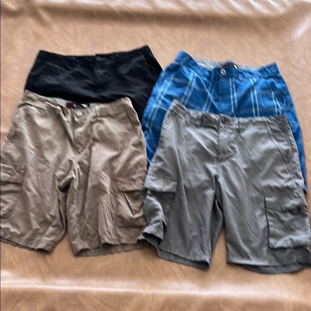 4 Men's Cargo Shorts Collection - Black, Blue, Tan, Gray. Tony Hawk.